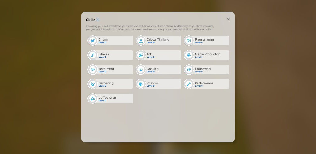 inZOI Character Skills Overview